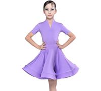 HWBZSZY Filles Latin Robes pour Enfants Ruffled Jupe Salle De Bal Danse Rumba Samba Compétition Danse Costume Carnaval Jazz Pratique Vêtements Dancewear,A1,170