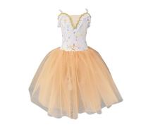 HWBZSZY Filles Manches À Volants Paillettes Princesse Jupe Une Pièce Impression Broderie Ballet Justaucorps Robe De Danse Ballerine Vêtements De Danse Pratique Gymnastique Costume,Jaune,100cm
