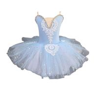 HWBZSZY Filles Paillettes Justaucorps Tutu Robe De Ballet, Patinage Gymnastique Ballerine Performance Costume Broderie Florale Perle Décorer Enfants Vêtements Danse Camisole Jupe,Bleu,120cm