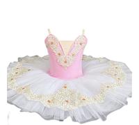 HWBZSZY Filles Sparkle Réglable Sangle Ballet Robe Dos Nu Broderie Florale Ballerine Tenue Gymnastique Formation Danse Justaucorps Performance Costume avec Tutu Tulle Jupe,Rose,100cm