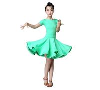 HWBZSZY Justaucorps de danse latine à manches courtes pour filles - Taille élastique - Jupe à volants - Samba Tango - Une pièce - Vêtement de danse pour salle de bal, Vert, 120