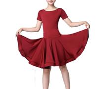 HWBZSZY Latin Dance Performance Costume À Manches Courtes Col Rond Salle De Danse Pratique Robe Justaucorps Grande Swing Jupe À Volants pour Fille Samba Tango Vêtements De Danse,Rouge,160cm