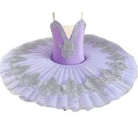 HWBZSZY Robe de Ballet sans Manches pour Filles, Tutu, Broderie Florale, décoration Strass, Costume de Gymnastique, Cygne, Justaucorps pour compétition Professionnelle,Violet,100