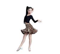 HWBZSZY Swing Filles Latin Danse Performance Robe avec Long Sleeve Top, Compétition pour Enfants Dancewear, pour Fille Salle de Bal Samba Tango Cha-Cha Stage Festival Race,Marron,140