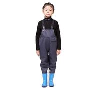 HWBZSZY Waders Taille Haute Nylon/PVC pour Enfants, Sports De Plein Air Waders Imperméables Légers Polyvalents Épaississent Les Chaussures De Pluie avec Pied Botte Et Bandoulière Réglable,Bleu,30 EU