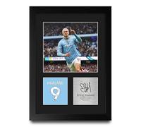 HWC Trading Erling Haaland Manchester City Cadeaux imprimés photo autographe signée pour les fans de football et les supporters - A4 Portrait Encadré