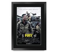 HWC Trading FR A3 Fury Brad Pitt Cadeaux imprimés affiche photo autographe signée pour les fans de cinéma - A3 Encadré