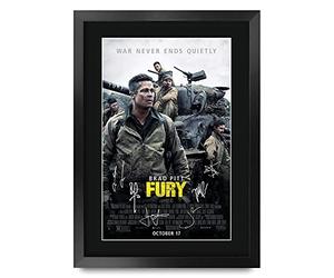 HWC Trading FR A3 Fury Brad Pitt Cadeaux imprimés affiche photo autographe signée pour les fans de cinéma - A3 Encadré