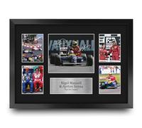 HWC Trading FR A3 Nigel Mansell & Ayrton Senna Présentoir de présentation d'autographes signés de cadeaux pour les fans de course de Formule 1 - A3 Encadré
