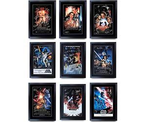 HWC Trading FR A3 Star Wars Complete Saga Collection Harrison Ford Cadeaux imprimés affiche photo autographe signée pour les fans de cinéma - A3 Encadré