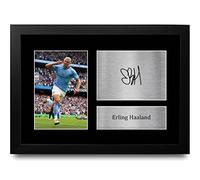 HWC Trading FR A4 Erling Haaland Manchester City Cadeaux imprimés photo autographe signée pour les fans de football et les supporters - A4 Encadré