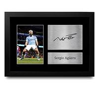 HWC Trading FR A4 Sergio Aguero Manchester City Cadeaux imprimés photo autographe signée pour les fans de football et les supporters - A4 Encadré