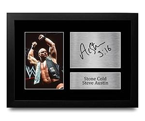 HWC Trading FR A4 Stone Cold Steve Austin Cadeaux Imprimés Photo Autographe Signée pour les Fans de lutte - A4 Encadré