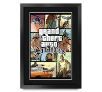 HWC Trading Grand Theft Auto San Andreas Cadeaux imprimés avec autographes signés pour les fans de jeux vidéo et les joueurs - A3 Encadré
