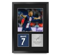 HWC Trading Kylian Mbappe Paris Blue and Reds Cadeaux imprimés photo autographe signée pour les fans de football et les supporters - A3 Portrait Encadré