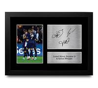 HWC Trading Lionel Messi, Neymar Jr & Kylian Mbappe Paris Blue and Reds Cadeaux imprimés photo autographe signée pour les fans de football et les supporters - A4 Encadré