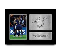 HWC Trading Lionel Messi, Neymar Jr & Kylian Mbappe Paris Blue and Reds Cadeaux imprimés photo autographe signée pour les fans de football et les supporters - A4