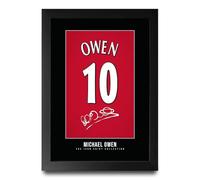 HWC Trading Michael Owen Shirt Autographe Signé Impression Encadrée A4 | Autographes Reproduits Imprimés, Cadre Noir Fabriqué dans notre Atelier au Royaume-Uni, À Poser ou à Accrocher