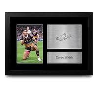 HWC Trading Reece Walsh Brisbane Broncos Cadeaux imprimés avec photo autographe signée pour les fans de la ligue de rugby - A4 Encadré