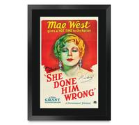 HWC Trading She Done Him Wrong 1933 Mae West Cadeaux imprimés affiche photo autographe signée pour les fans de cinéma - A3 Encadré (ID-009976)