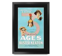 HWC Trading Three Ages (1923) Buster Keaton Cadeaux imprimés affiche photo autographe signée pour les fans de cinéma - A3 Encadré