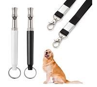 Hweey Sifflets à ultrasons pour chien - Réglable - Silencieux, à ultrasons - Avec cordon pour rappeler, arrêter d'aboyer, dressage de chien - 2 pièces (noir, blanc)