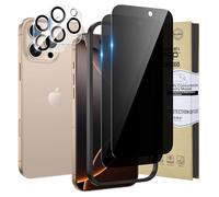 HWeggo 2 + 2PACK pour iPhone 16 Pro Max Protecteur d’écran de confidentialité avec protecteur d’objectif d’appareil photo, HD Clear 9H Dureté Anti Spy Noir Privé Film de verre trempé privé