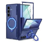 HWeggo Coque pour Galaxy Z Fold 7 avec Support Magnétique Anneau Rotatif à 360°, [Charge Magnétique], Protection Complète avec Charnière, Protecteur d’Écran Intégré - Bleu