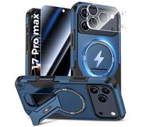 HWeggo Coque pour iPhone 17 Pro Max avec Verre Trempé Anti-Espion et Caméra Protecteur,Magnétique Antichoc Étui de Militaire Protection avec Support,Bleu