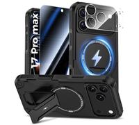 HWeggo Coque pour iPhone 17 Pro Max avec Verre Trempé, Noir | Trempé Anti-Espion et Caméra Protecteur,Magnétique Antichoc Étui de Militaire Protection avec Support