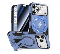 HWeggo Coque pour iPhone 18 Pro avec Verre Trempé, Bleu Clair | Protection D'écran Anti-Espion et Caméra Protecteur, Magnétique Antichoc Étui de Militaire Protection avec Support