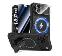 HWeggo Coque pour iPhone 18 Pro avec Verre Trempé, Noir | Protection D'écran Anti-Espion et Caméra Protecteur, Magnétique Antichoc Étui de Militaire Protection avec Support