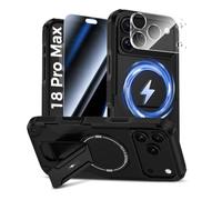 HWeggo Coque pour iPhone 18 Pro Max avec Verre Trempé, Noir | Protection D'écran Anti-Espion et Caméra Protecteur, Magnétique Antichoc Étui de Militaire Protection avec Support