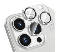 HWeggo pour iPhone 15 Pro/iPhone 15 Pro Max Protection Objectif Caméra Arrière,Film en Verre Trempé 9H Ultra HD,All-in-one-Aluminiumlegierung,argent