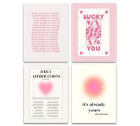 Hwetui Toile murale moderne minimaliste Preppy Aura rose rétro esthétique dégradé affirmations quotidiennes peinture de motivation image numéro d'ange image décoration chambre adolescente 30,5 x 40,6