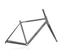 HWEVDHJ Cadre De Vélo De Route 700c 44/47/50/53cm Cadre De Vélo À Freins À Disque en Acier CR-Mo Cadres À Axe Traversant 100/142mm avec Fourche en Fibre De Carbone(GrayB,47cm)