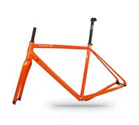 HWEVDHJ Cadre De Vélo Route Gravel 700C Cadre À Freins À Disque 44/47/50/53/56cm Cadres en Alliage D'aluminium Axe Traversant 100/142mm avec Fourche en Carbone(Orange,53cm)