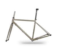 HWEVDHJ Cadre De Vélo Route Gravel 700C Cadre De Vélo De Cyclo-Cross 44/47/50/53/56cm Cadres en Acier CR-Mo avec Fourche Axe Traversant F12x100mm R12x142mm Frein À Disque BB68mm(Silver,50cm)