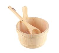 HWGING Ensemble de Louche de Seau de Bain en Bois, Accessoires de Salle de Bain SPA et Sauna, Seaux de en Bois