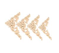 HWGING Lot de 4 appliques d'angle sculptées en bois d'hévéa pour meubles, en forme de fleur, décoration non peinte (12 x 12)