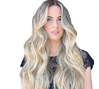 HWGING Perruque Synthétique Longue Bouclée de 25,6 Pouces - Ajustement de la Bande, Perruque Synthétique Respirante D'aspect Naturel Blond ombré