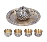 HWGING Service à thé Marocain, Théière Vintage en Métal Exquis, Motif Luxueux en Relief, Service à thé Marocain avec Tasses et Assiettes pour Décoration de Table,
