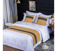 HWHHDQL Chemin de lit, écharpe Patchwork Bicolore Fin Serviette Coton Lin décorative pour Chambre d'hôtel(G7,50x260cm (for 2.0m Bed))