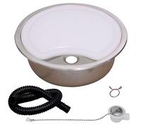 HWhongRV Évier de caravane avec planche à découper, 36,8 cm rond en acier inoxydable encastrable pour lavage des mains, petit évier d'extérieur pour camping-car, remorque avec accessoires