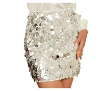 HWJFDC Jupe Sequin Mini Jupe argentée à Paillettes for Femmes, Crayon Scintillant, vêtements de créateur de fête, Club de Performance, Streetwear(Silver,M)