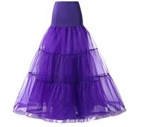 HWJFDC Jupon Sous Robe Femme Jupon à volants de 98 cm long, crinoline, vintage, for robe mariée, sous-jupe, tutu, balançoire, avec bordure en ruban(Purple,L-XL)