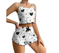 HWJFDC Pyjama Femme Ensemble Pyjama 2 pièces for Femme, débardeur Court et Short, Respirant, Doux et décontracté, imprimé Love(Black,S)