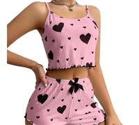HWJFDC Pyjama Femme Ensemble Pyjama 2 pièces for Femme, débardeur Court et Short, Respirant, Doux et décontracté, imprimé Love(Pink,L)