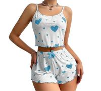 HWJFDC Pyjama Femme Ensemble Pyjama 2 pièces for Femme, débardeur Court et Short, Respirant, Doux et décontracté, imprimé Love(Color1,L)