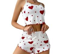 HWJFDC Pyjama Femme Ensemble Pyjama 2 pièces for Femme, débardeur Court et Short, Respirant, Doux et décontracté, imprimé Love(Red,L)
